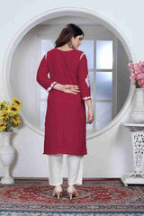 Maroon Rayon Chikankari Kurti With Pant