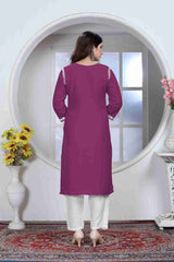 Wine Rayon Chikankari Kurti With Pant