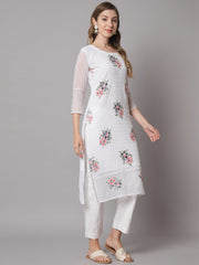 White Georgette Embroidery Kurti