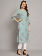 Grey Georgette Embroidery Kurti