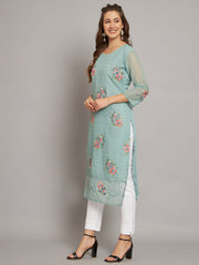 Grey Georgette Embroidery Kurti