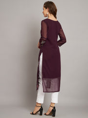 Wine Georgette Embroidery Kurti