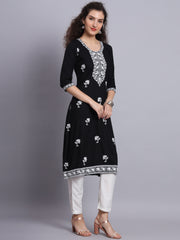 Black Rayon Lucknowi Chikankari Embroidered  Kurti