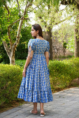 Blue Rayon Digital Printed  Flared Kurti