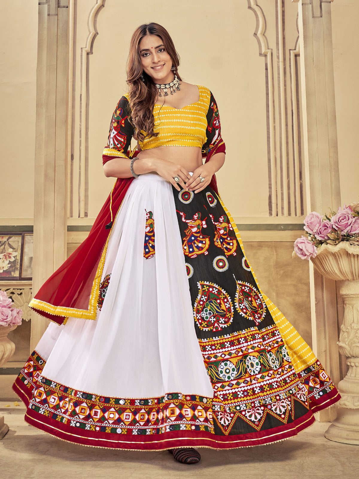 Yellow Art Silk Mirror Embroidered Navratri Special Lehenga Choli