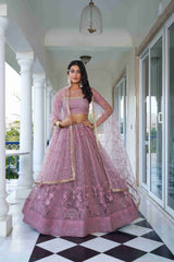 Dusty Pink  Net Thread Sequins Embroidered Lehenga Choli