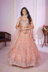 Pink Net Sequins Embroidered Lehenga Choli