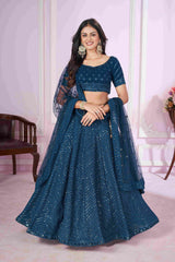 Blue Georgette Sequins Embroidered Lehenga Choli