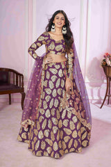 Purple Georgette Sequins Zari Embroidered Lehenga Choli