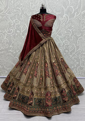 Beige Velvet Sequins Embroidered Bridal Lehenga Choli