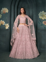 Pink Net Embroidered Lehenga Choli