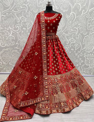 Red Velvet Sequins Embroidered Bridal Lehenga Choli