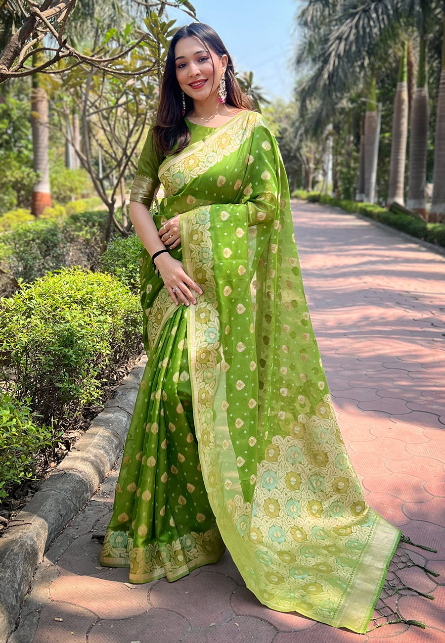 Green Organza Zari Woven Saree