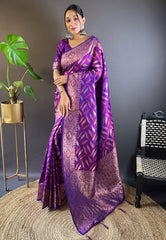 Purple Soft Silk Zari Woven Saree