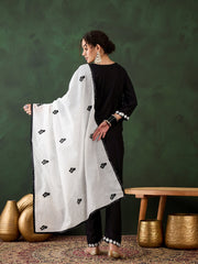 Black Rayon Chikankari Kurti With Pant Dupatta