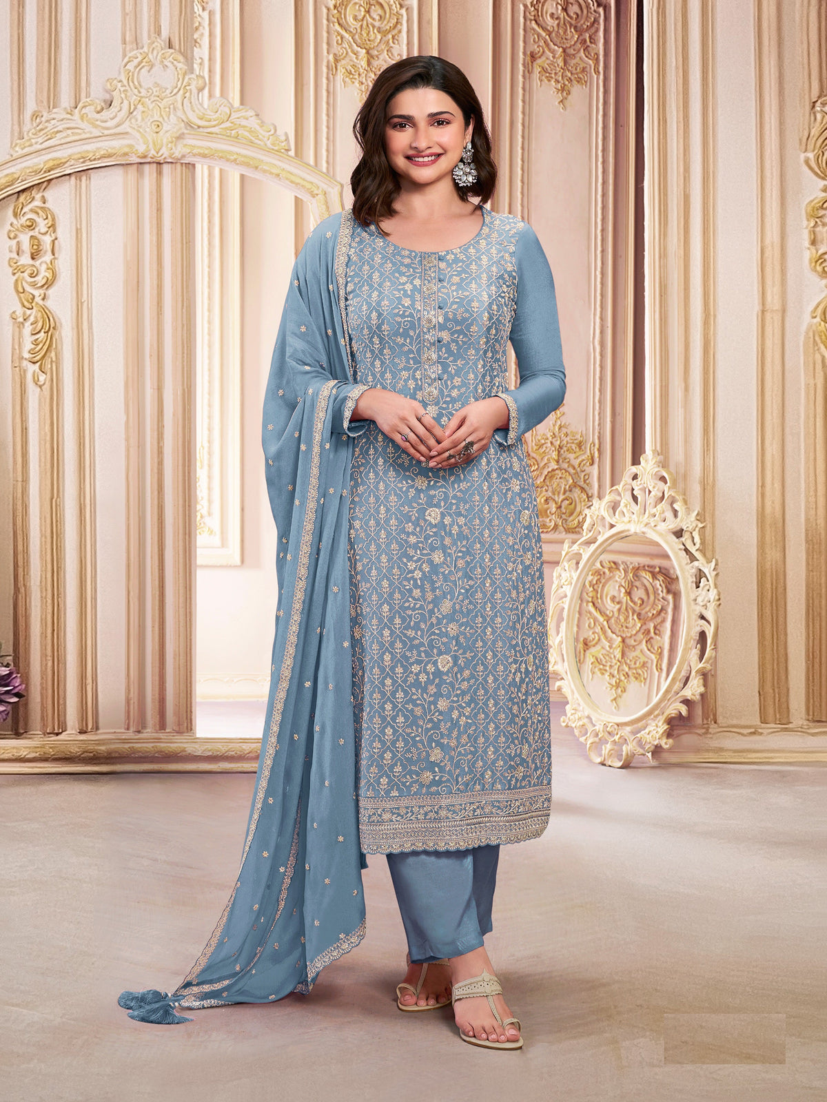 Blue Georgette Embroidered  Salwar Suit With Dupatta