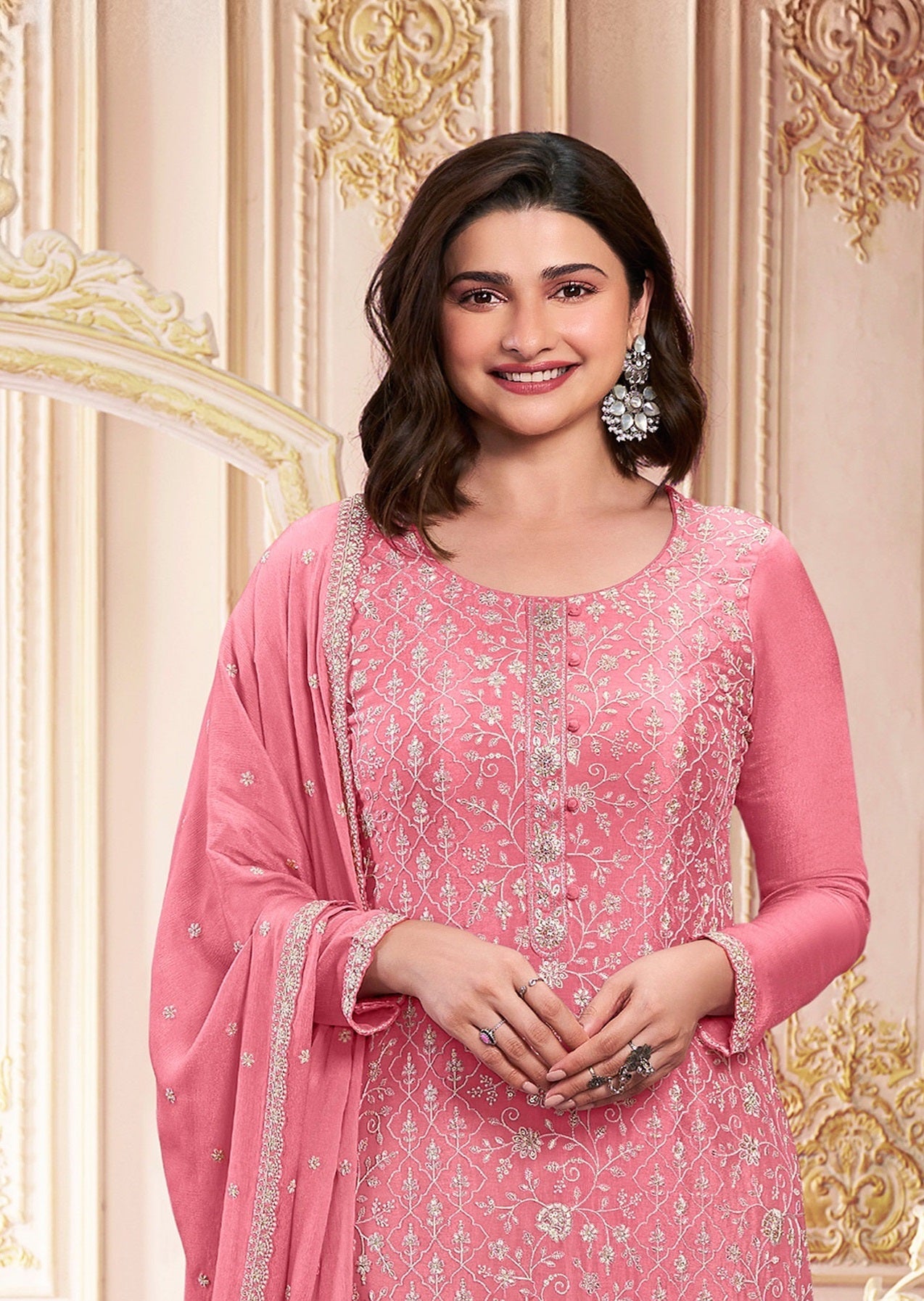 Pink Georgette Embroidered  Salwar Suit With Dupatta