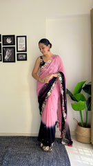 Pink Faux Georgette Sequins Embroidered Saree