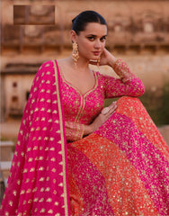 Pink Georgette Embroidered  Anarkali Kurti With Pant Dupatta