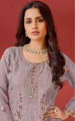 Mauve Organza Embroidered  Salwar Suit With Dupatta