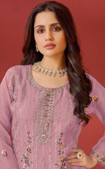 Pink Organza Embroidered  Salwar Suit With Dupatta