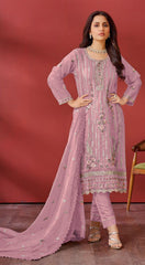 Pink Organza Embroidered  Salwar Suit With Dupatta