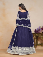 Blue Net Embroidered  Anarkali Kurti With Pant Dupatta