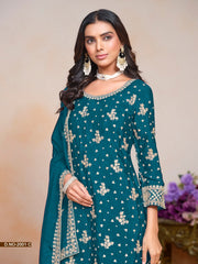 Teal Chinon Sequins Embroidered  Kurti With Pant Dupatta