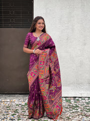 Purple Pashmina Silk Woven Meenakari Saree