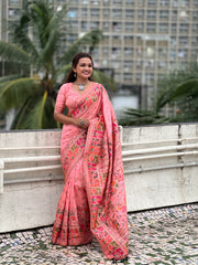 Peach Pashmina Silk Woven Saree