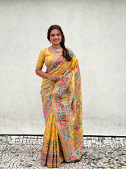 Yellow Pashmina Silk Woven Saree