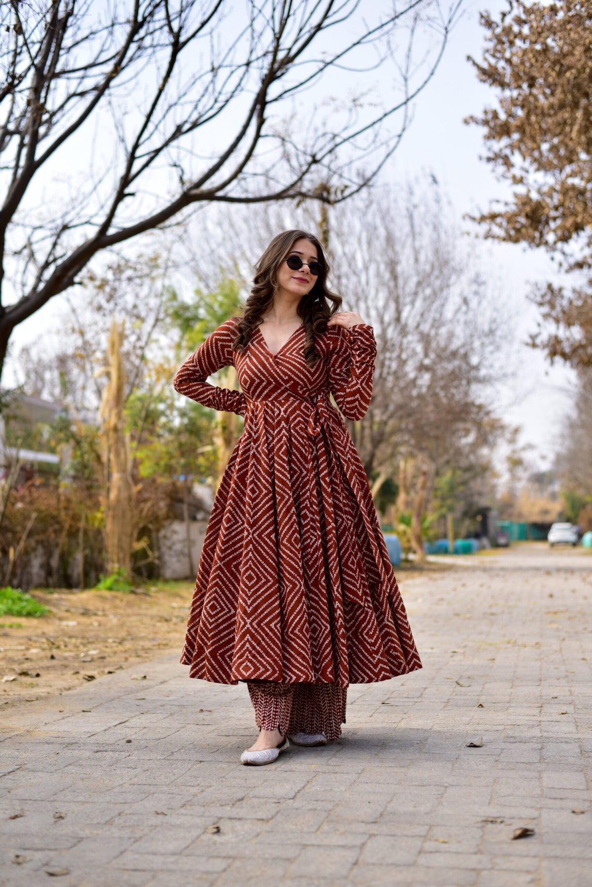 Burgundy Cotton Silk Digital Printed  Kurti With Pant Dupatta