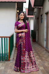 Purple Paithani Silk Woven Bandhej Saree