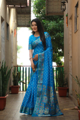 Blue Paithani Silk Woven Bandhej Saree