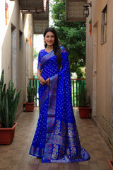 Royal Blue Paithani Silk Woven Bandhej Saree