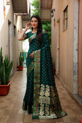 Green Paithani Silk Woven Bandhej Saree