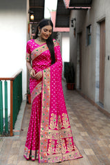 Pink Paithani Silk Woven Bandhej Saree