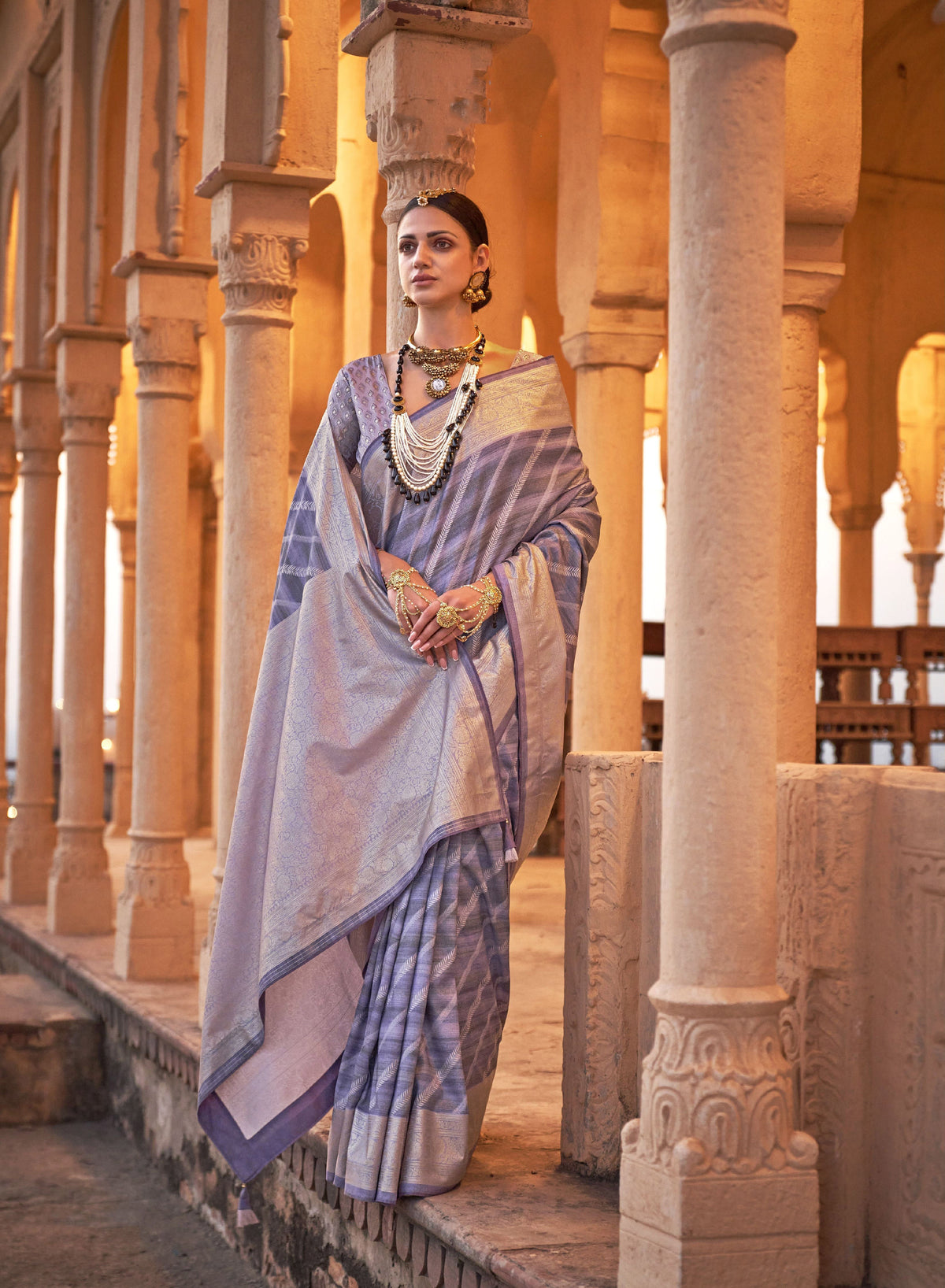 Blue Viscose Silk Woven Foil Printed Saree