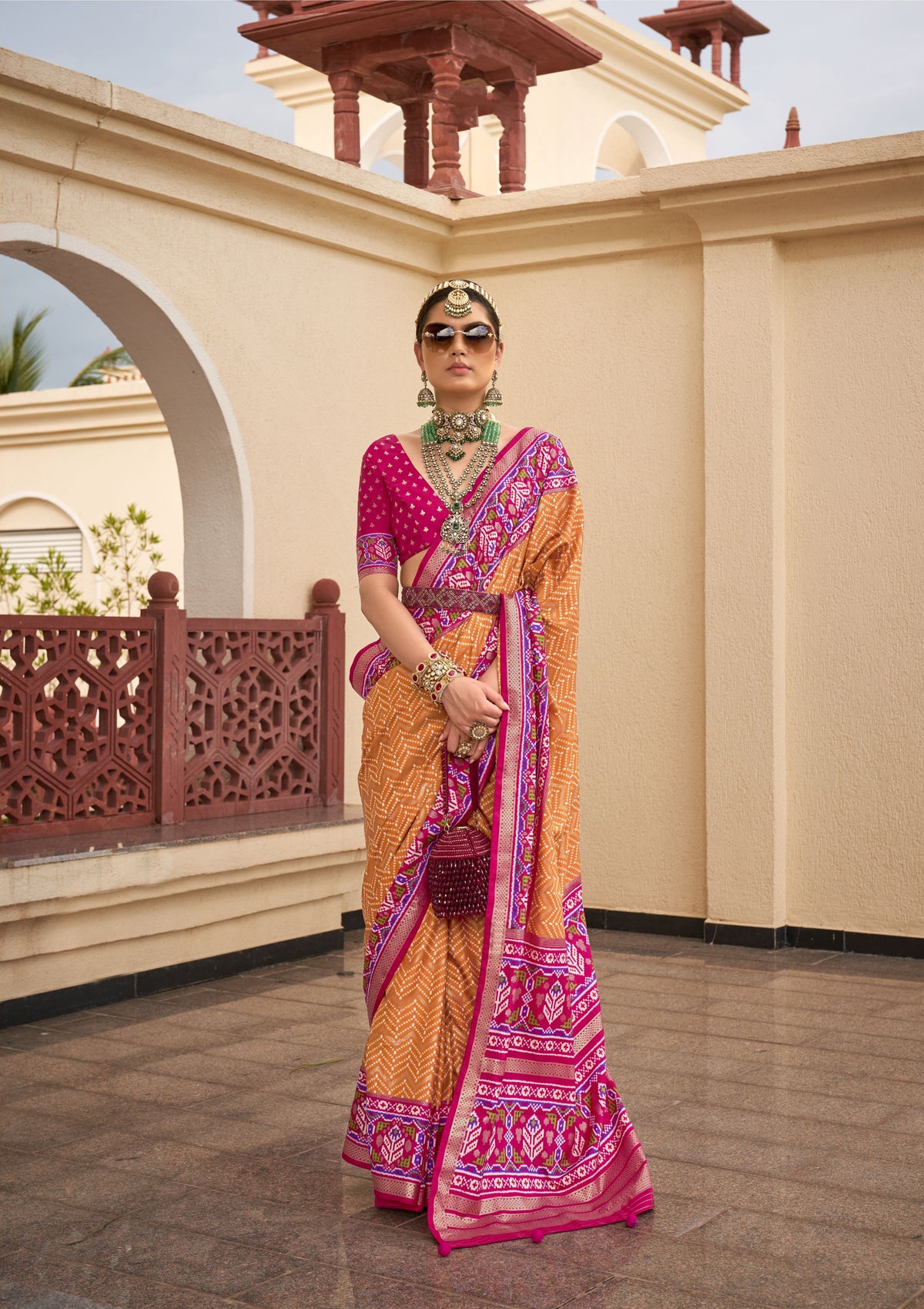 Orange Silk Patola Print Saree