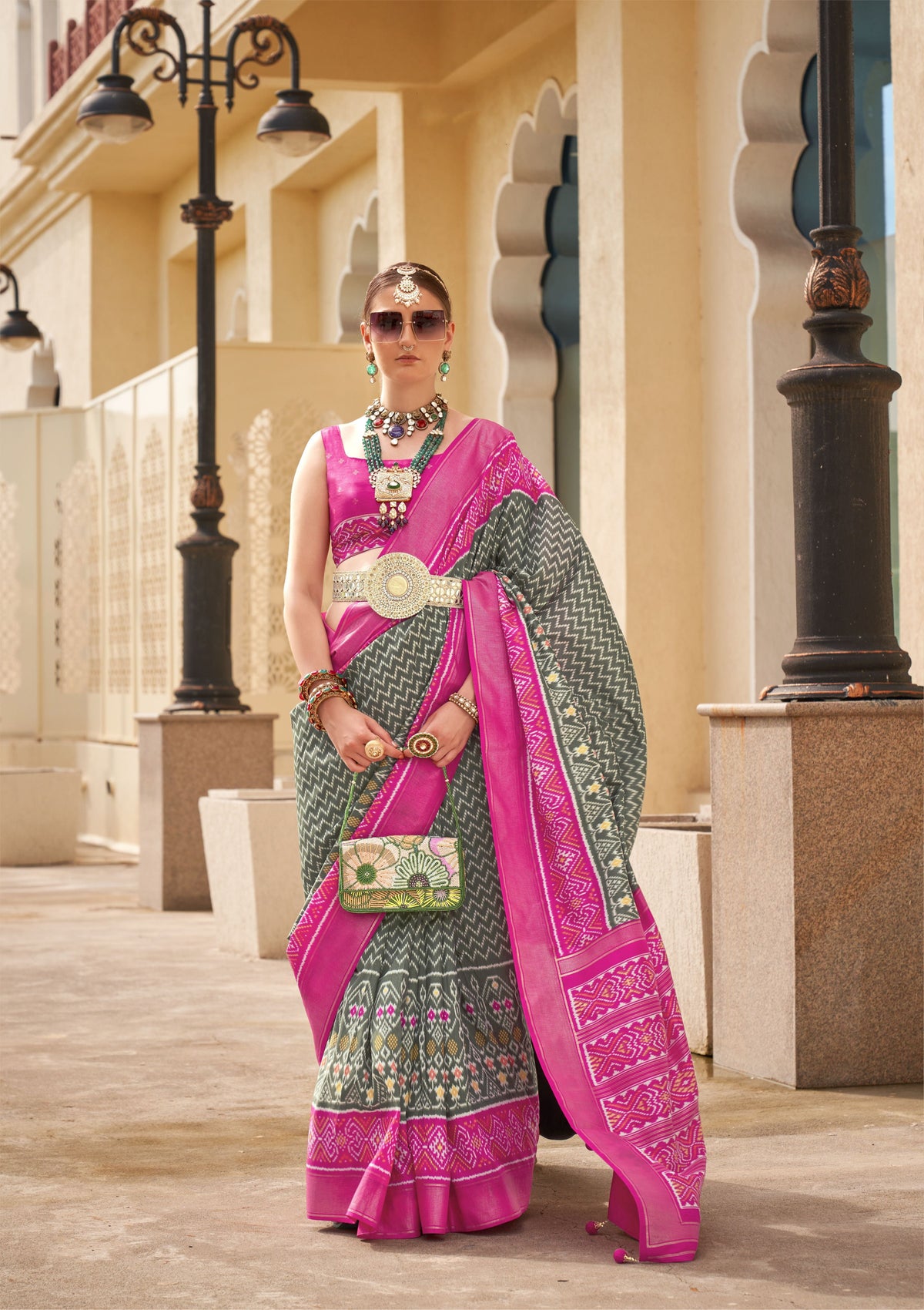 Grey Silk Patola Saree