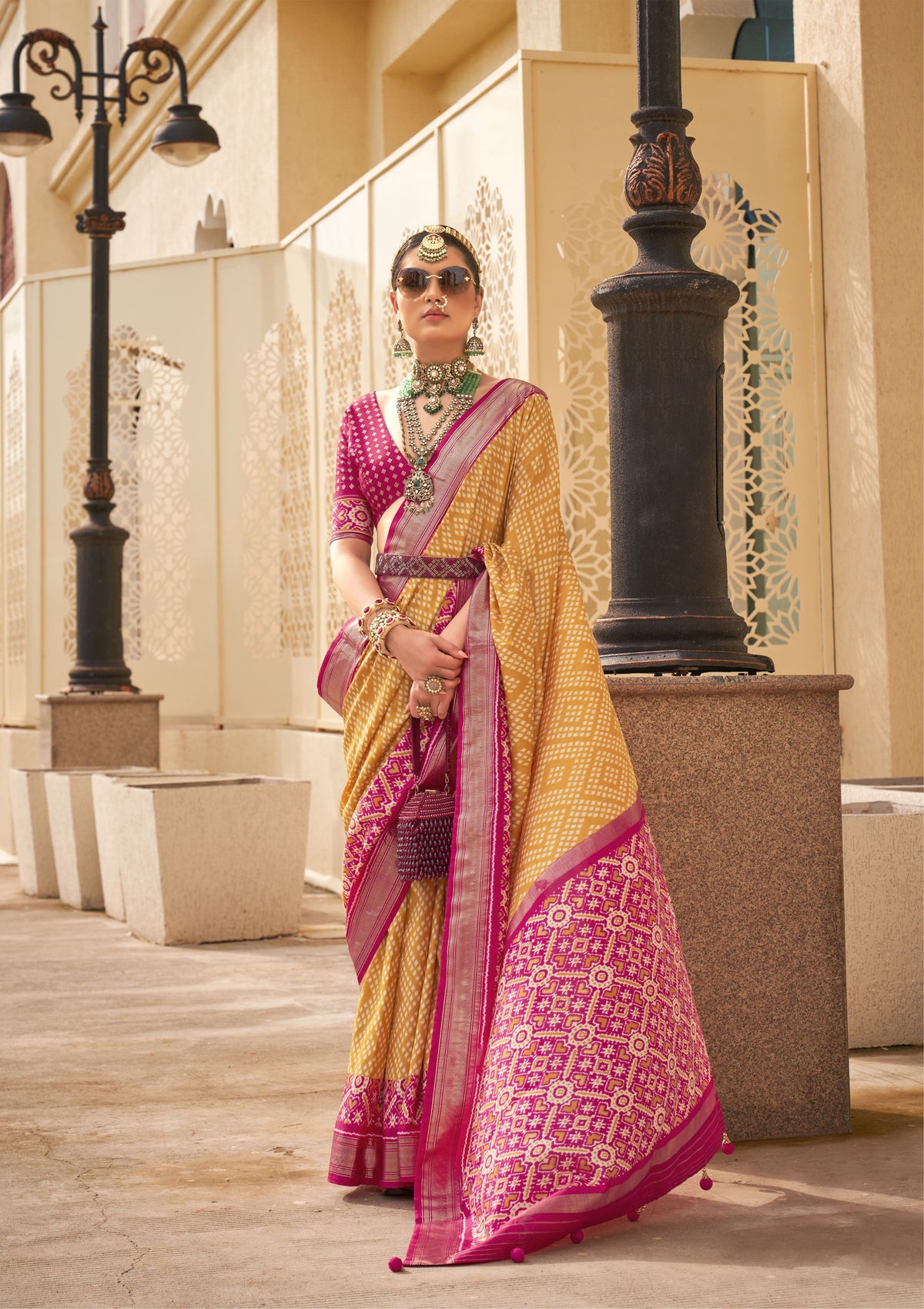 Yellow Silk Patola Print Saree