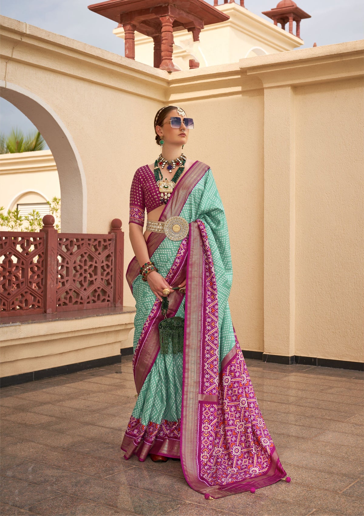 Sea Green Silk Patola Print Saree