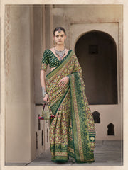 Green Silk Ajrakh Printed Saree