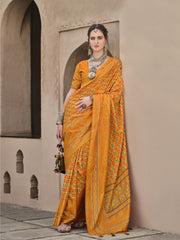 Yellow Sigma Silk Ajrakh Printed Saree