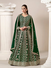 Green Faux Georgette Embroidered  Anarkali Kurti With Bottom Dupatta