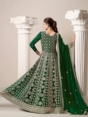 Green Faux Georgette Embroidered  Anarkali Kurti With Bottom Dupatta