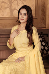 Yellow Chanderi Sequins Embroidered  Kurti With Pant Dupatta