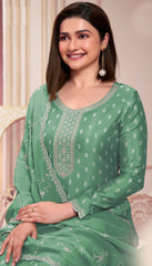 Green  Silk Georgette Embroidered  Salwar Suit With Pant Dupatta