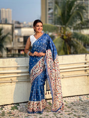 Blue Katki Silk Kalamkari Saree