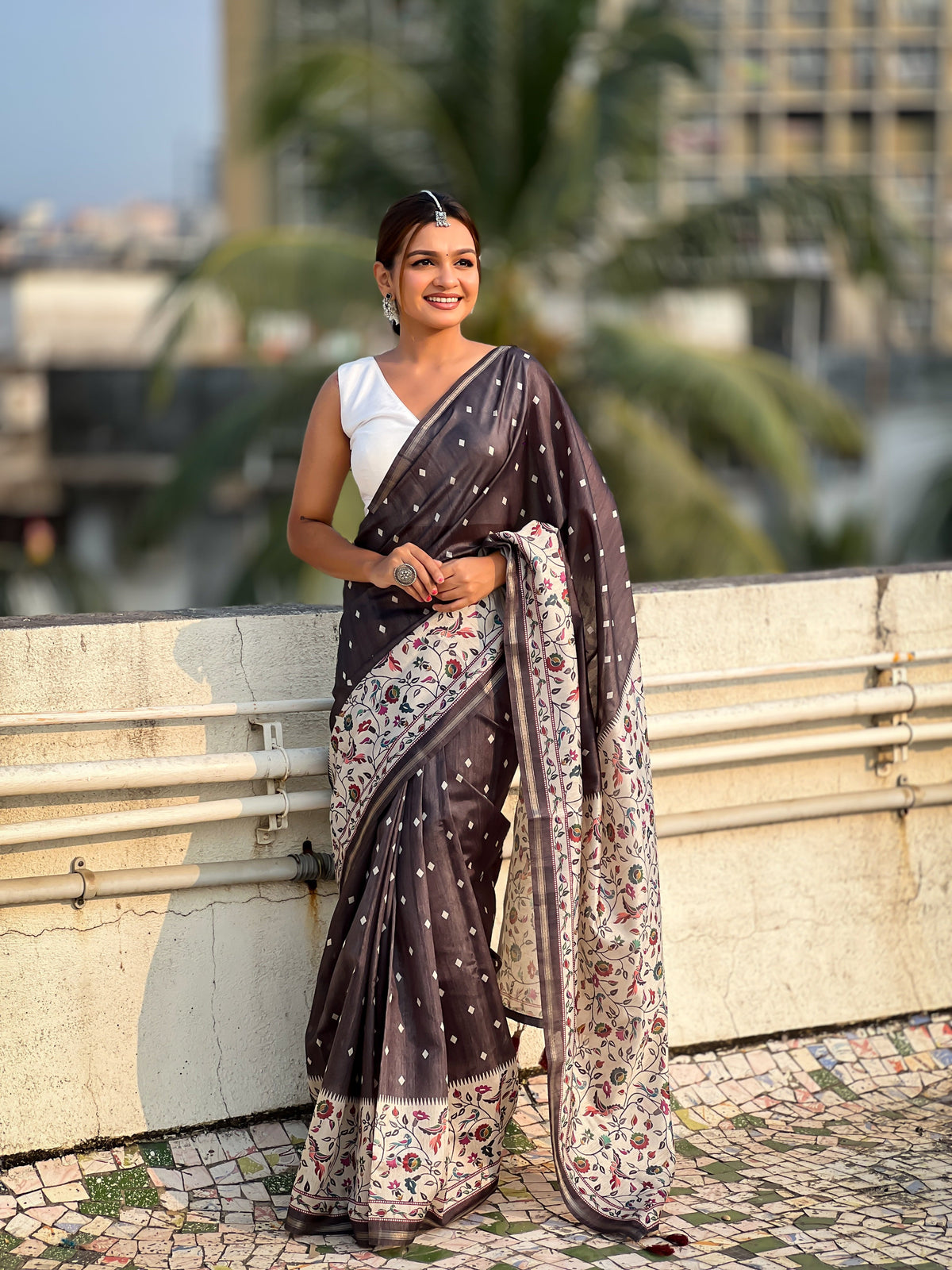 Black Katki Silk Kalamkari Saree